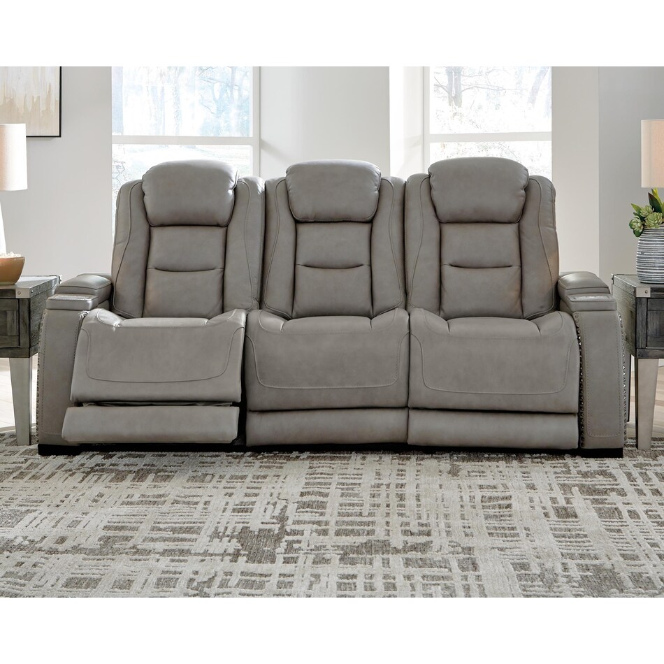the man den grey power leather reclining sofa   