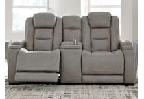 the man den power leather reclining console loveseat   