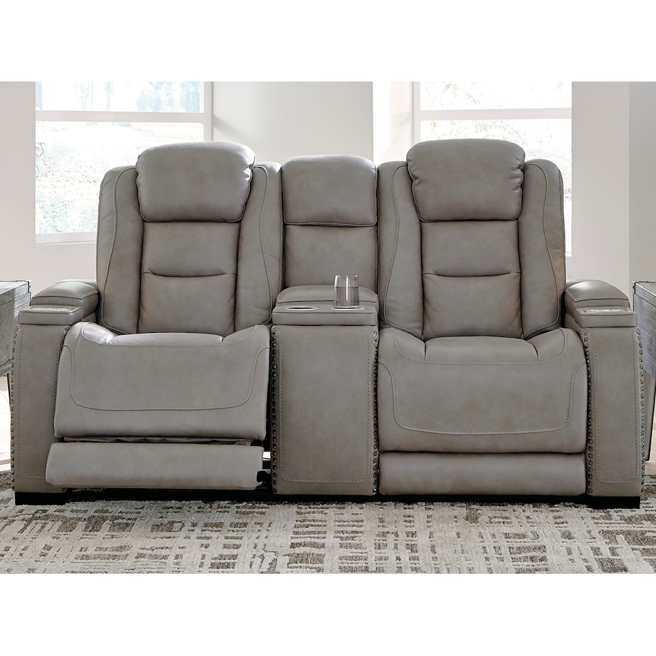 the man den power leather reclining console loveseat   