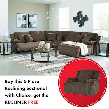 TOP-TIER 6-PC RECLINING SECTIONAL WITH FREE RECLINER
