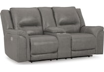 trasimeno gray power leather reclining console loveseat   