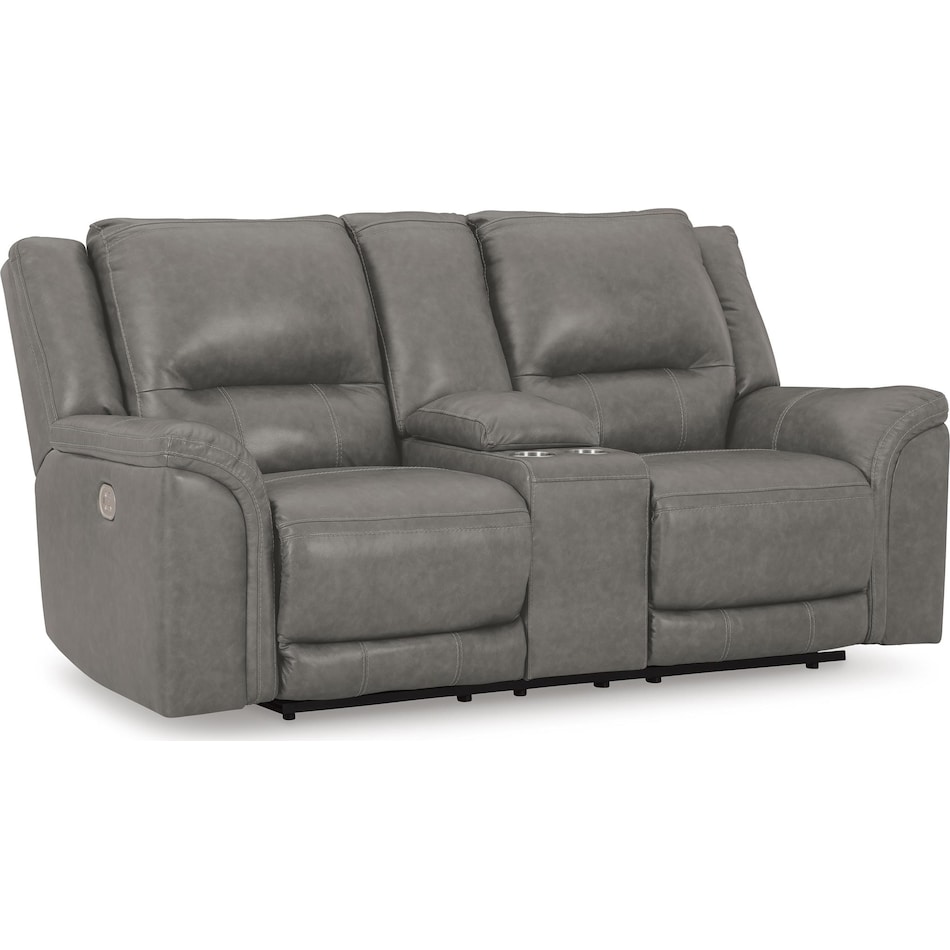 trasimeno gray power leather reclining console loveseat   