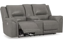 trasimeno gray power leather reclining console loveseat   