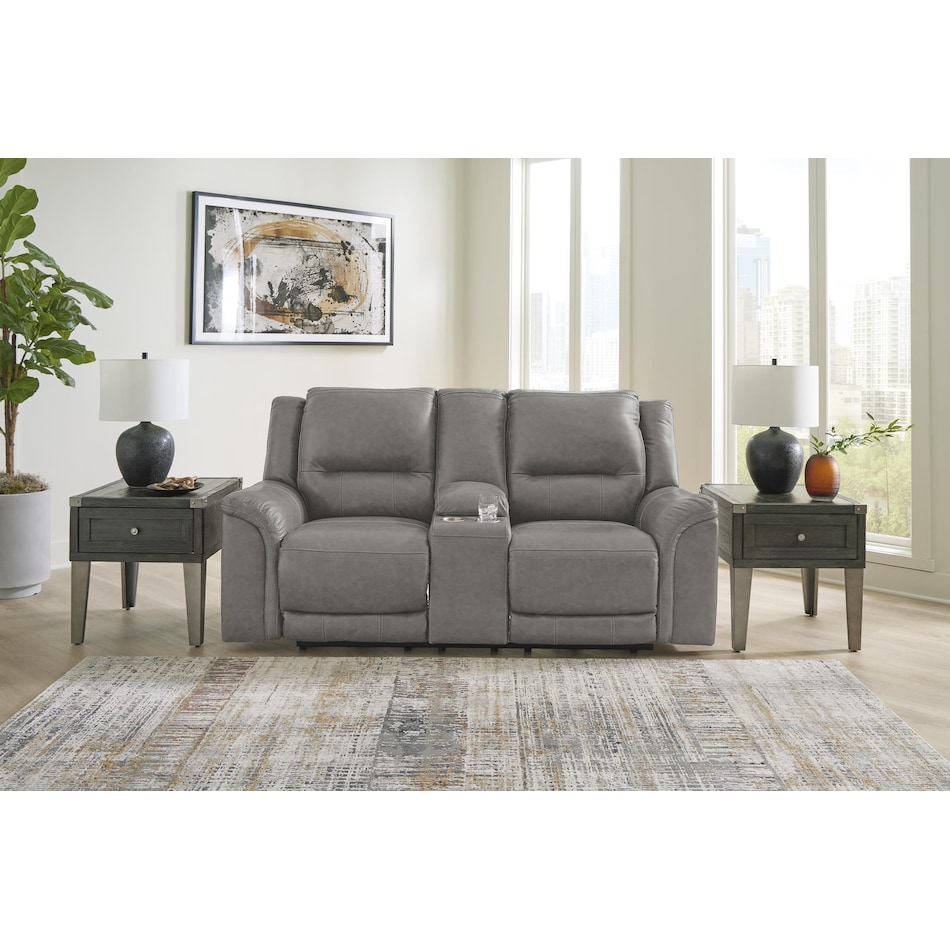 trasimeno gray power leather reclining console loveseat   