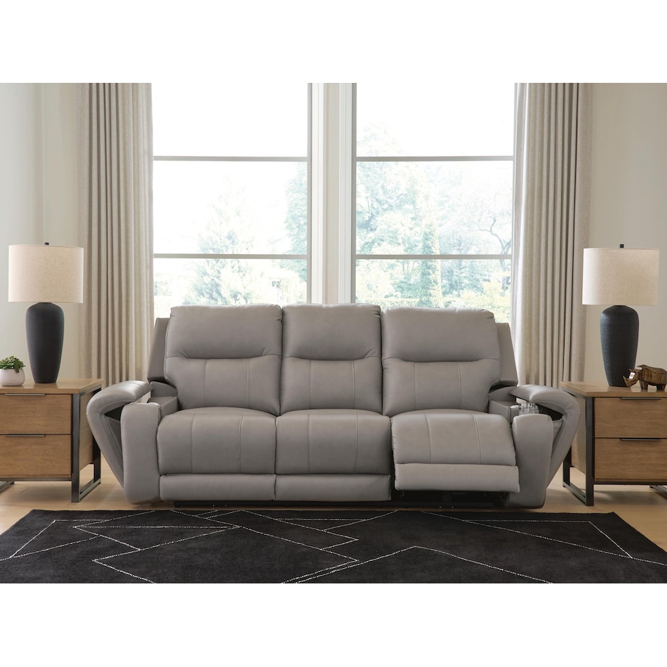 trendsetter ash power leather reclining sofa   