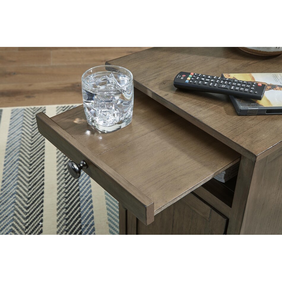 treytown grayish brown chairside table   