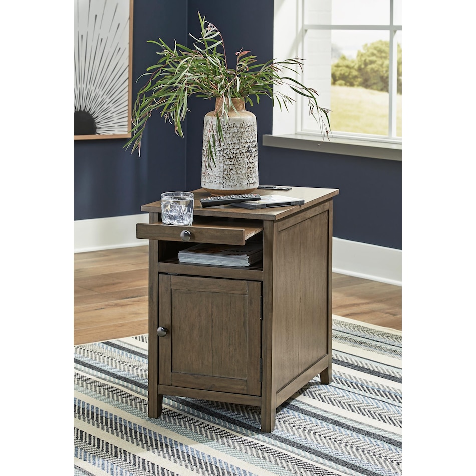 treytown grayish brown chairside table   