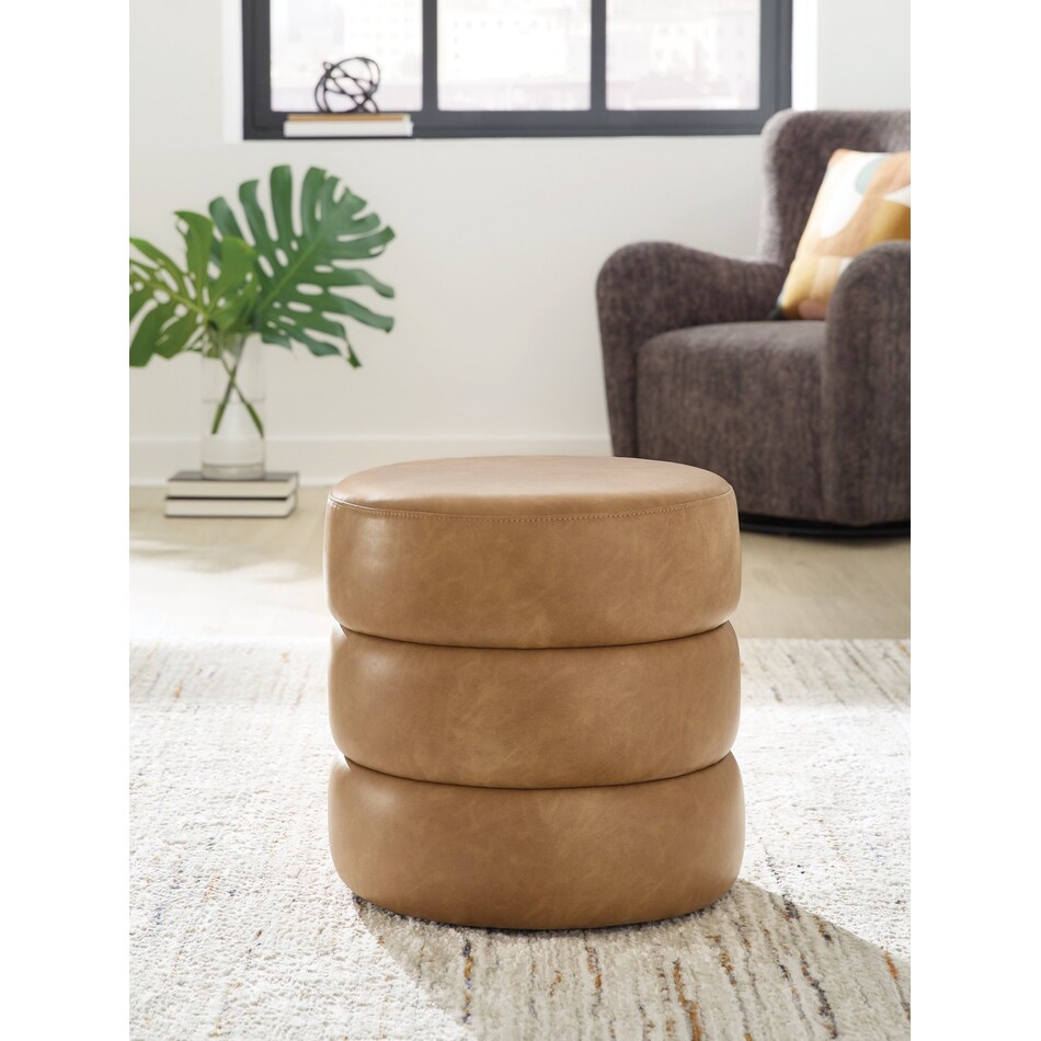 ummi caramel leather accent ottoman   