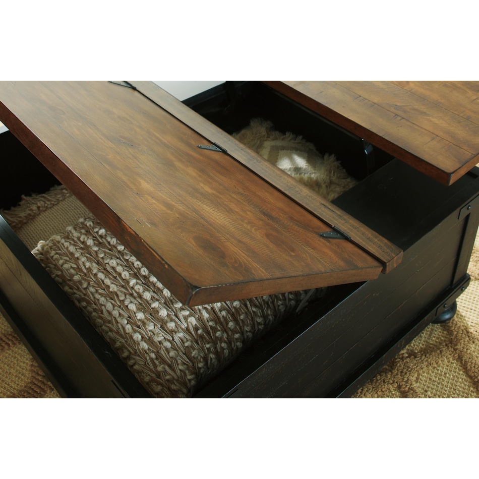 valebeck brown black end table   
