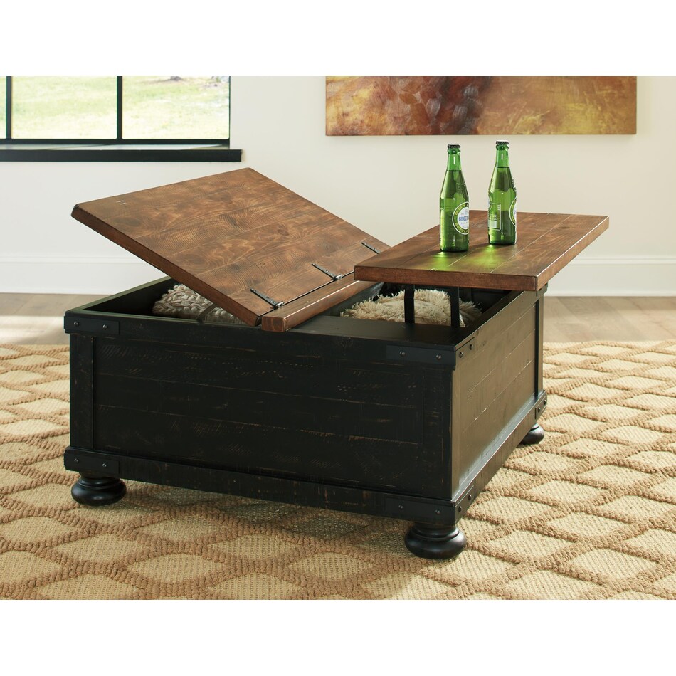 valebeck brown black end table   