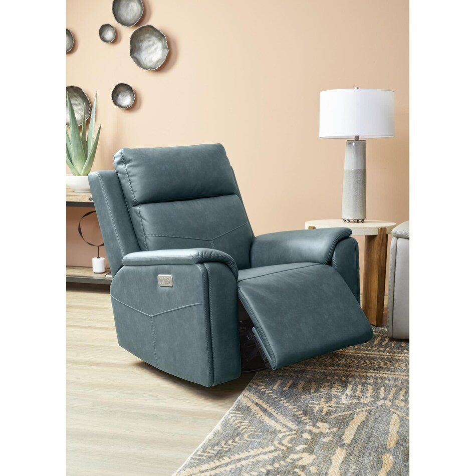 valor blue power leather recliner   