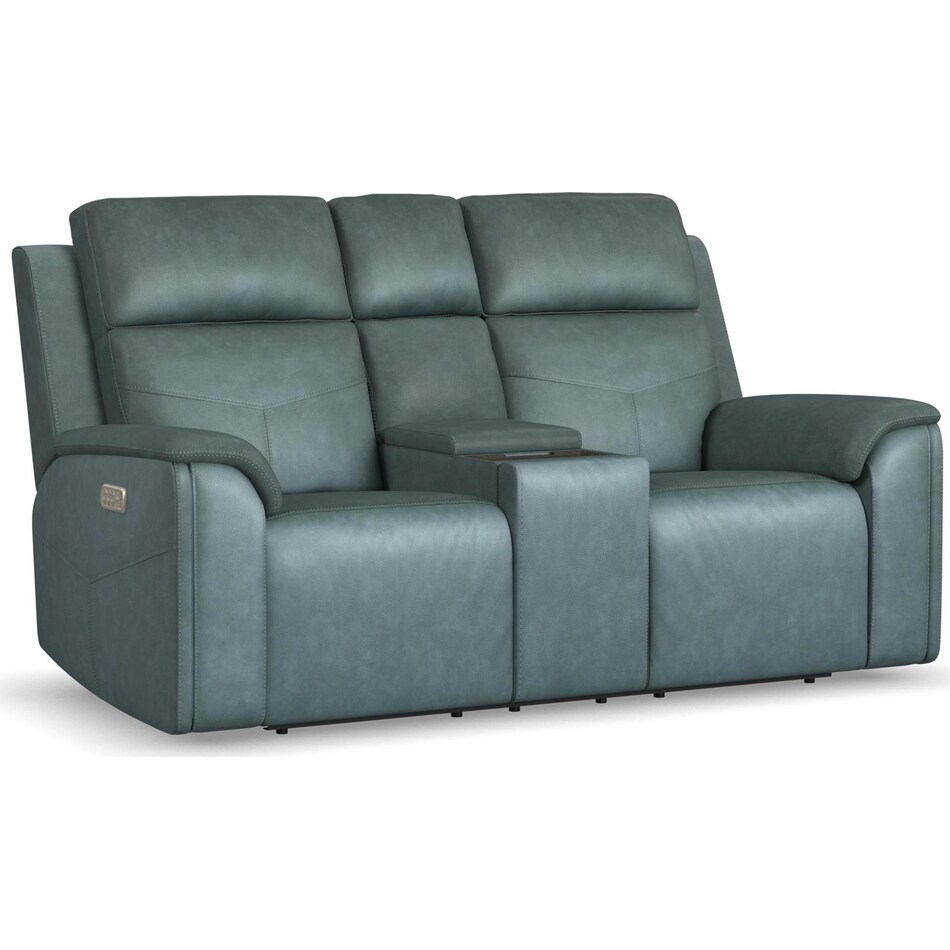 valor blue power leather reclining console loveseat   