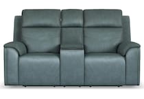 valor blue power leather reclining console loveseat   