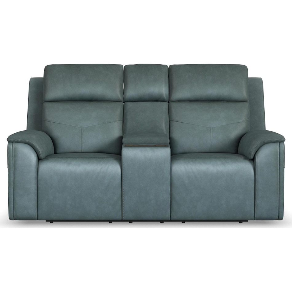 valor blue power leather reclining console loveseat   