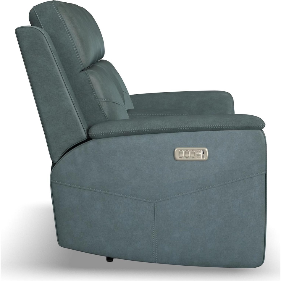 valor blue power leather reclining console loveseat   