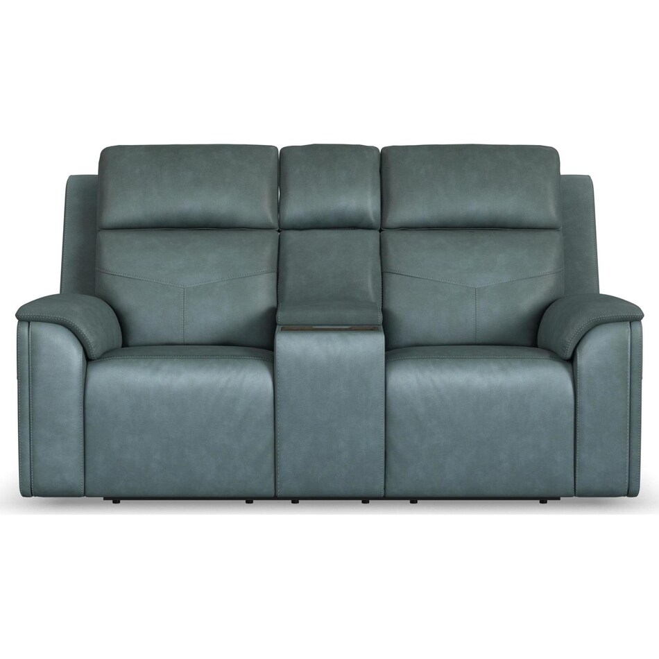 valor blue power reclining console loveseat   