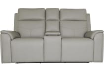 valor dove grey power leather reclining console loveseat   