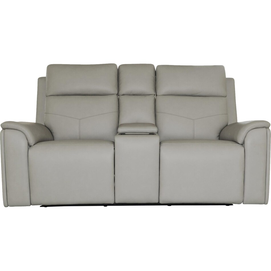valor dove grey power leather reclining console loveseat   