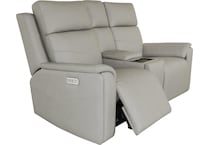 valor dove grey power leather reclining console loveseat   