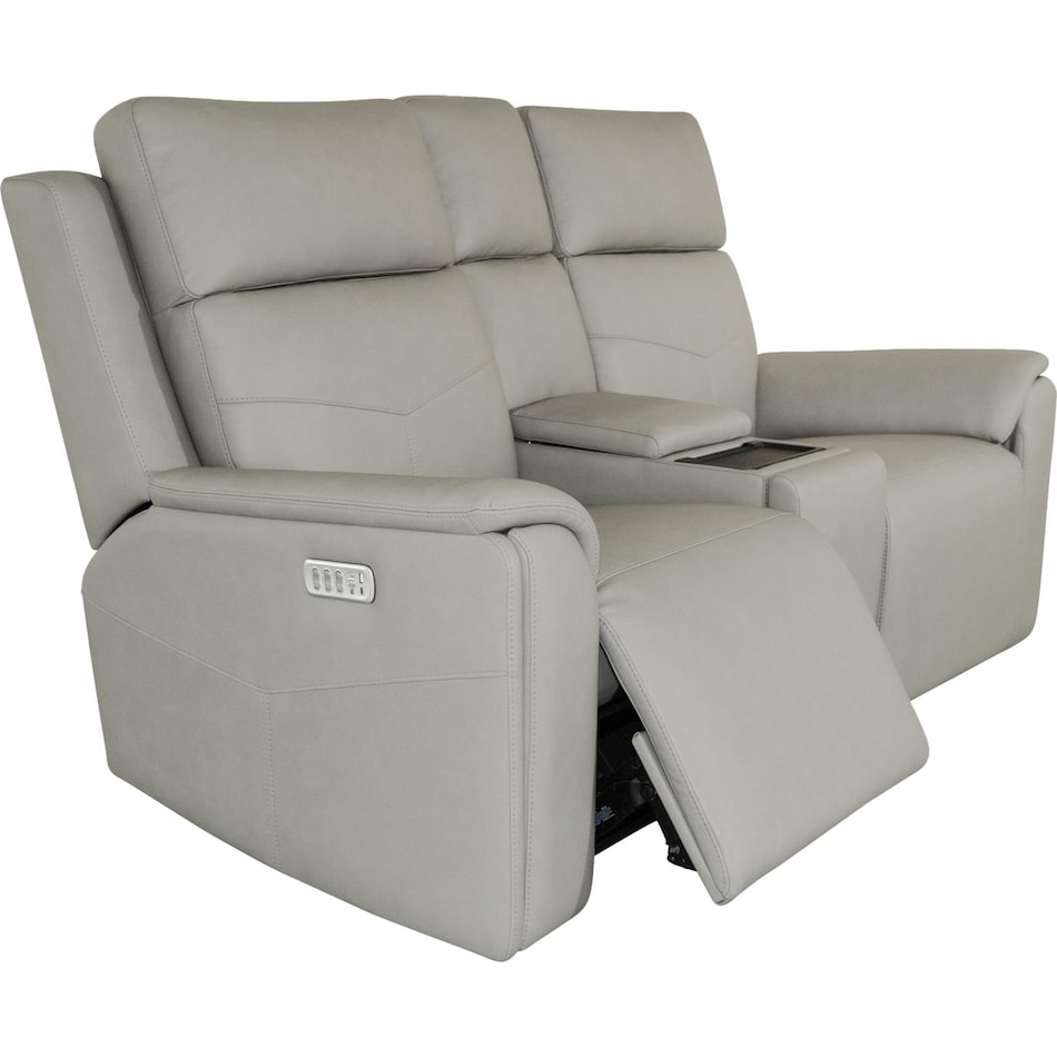 valor dove grey power leather reclining console loveseat   
