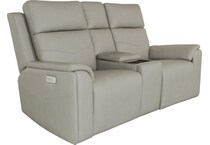 valor dove grey power leather reclining console loveseat   