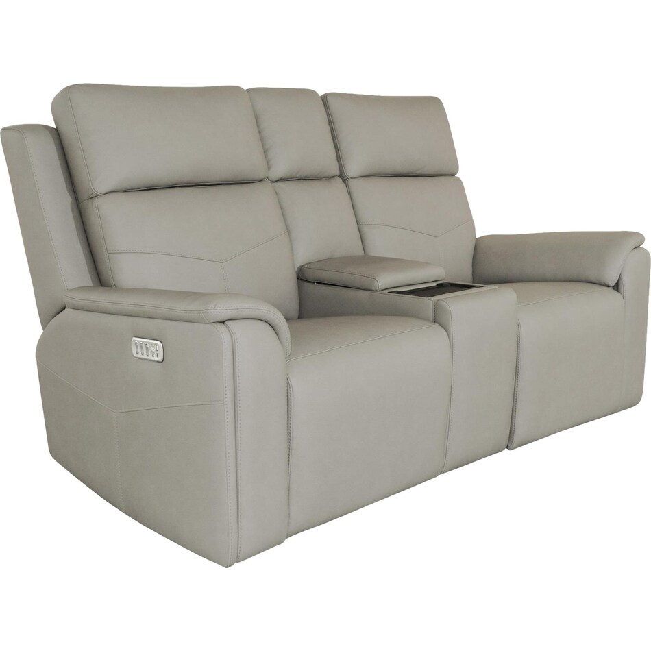 valor dove grey power leather reclining console loveseat   