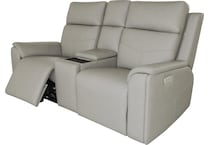 valor dove grey power leather reclining console loveseat   