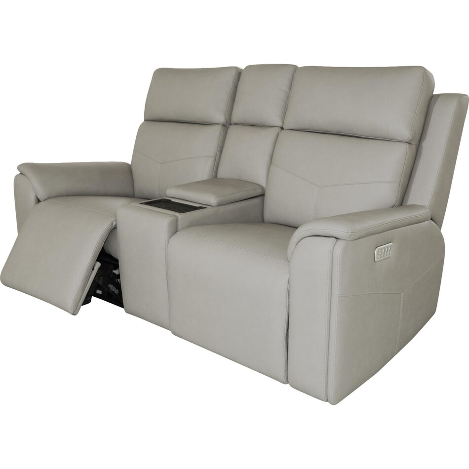 valor dove grey power leather reclining console loveseat   