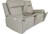 valor dove grey power leather reclining console loveseat   