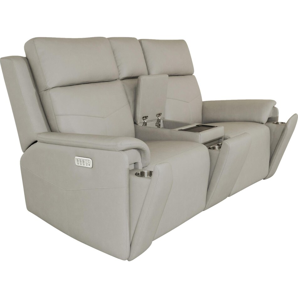 valor dove grey power leather reclining console loveseat   