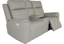 valor dove grey power leather reclining console loveseat   