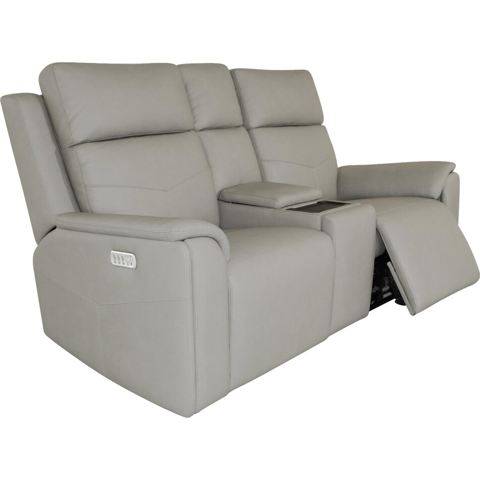 valor dove grey power leather reclining console loveseat   