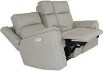 valor dove grey power leather reclining console loveseat   
