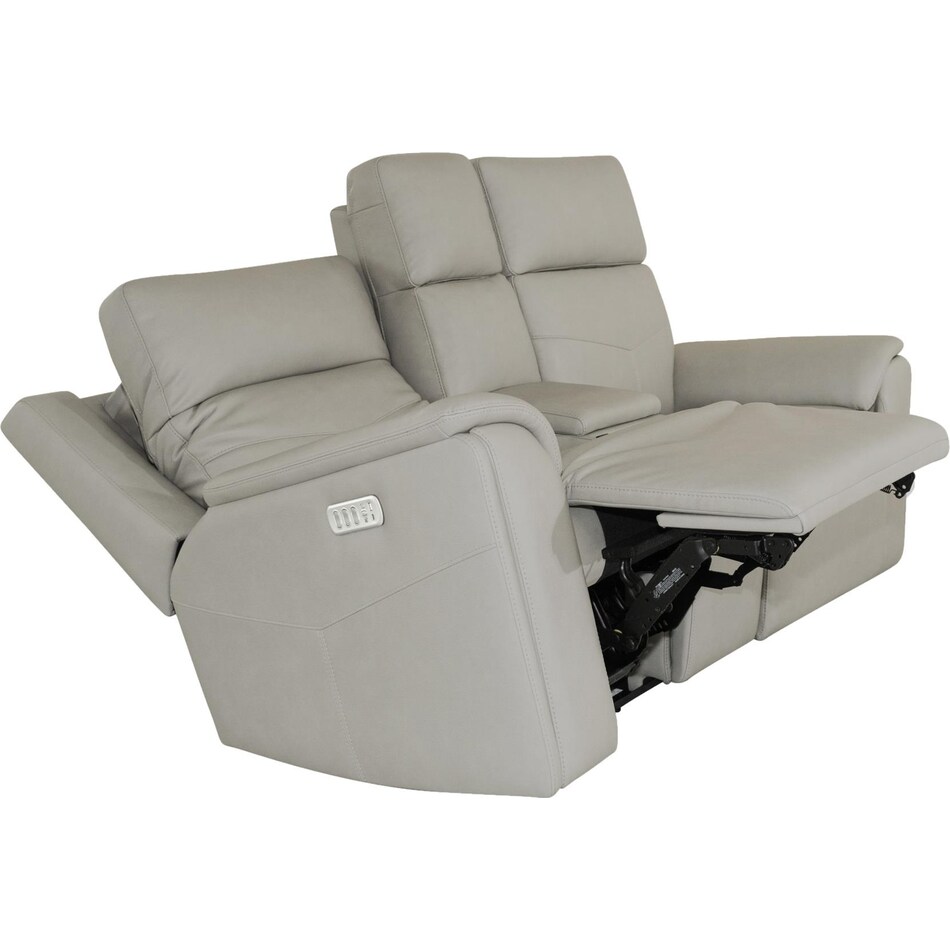 valor dove grey power leather reclining console loveseat   