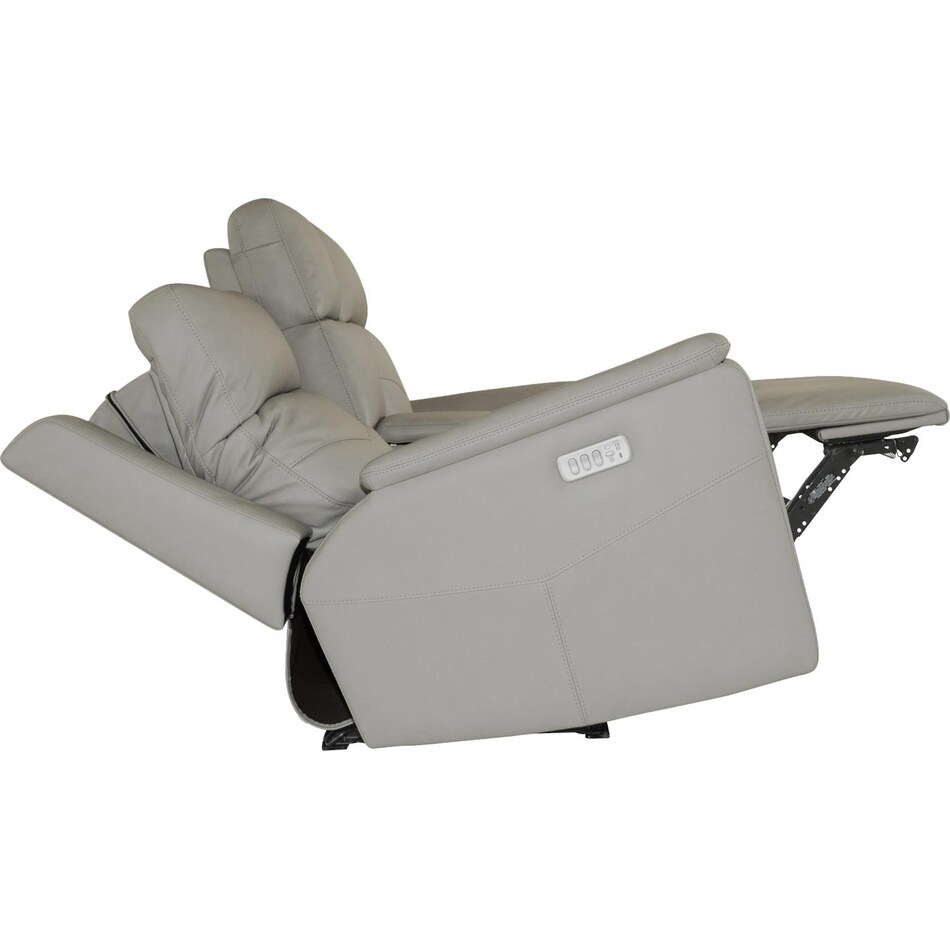 valor dove grey power leather reclining console loveseat   