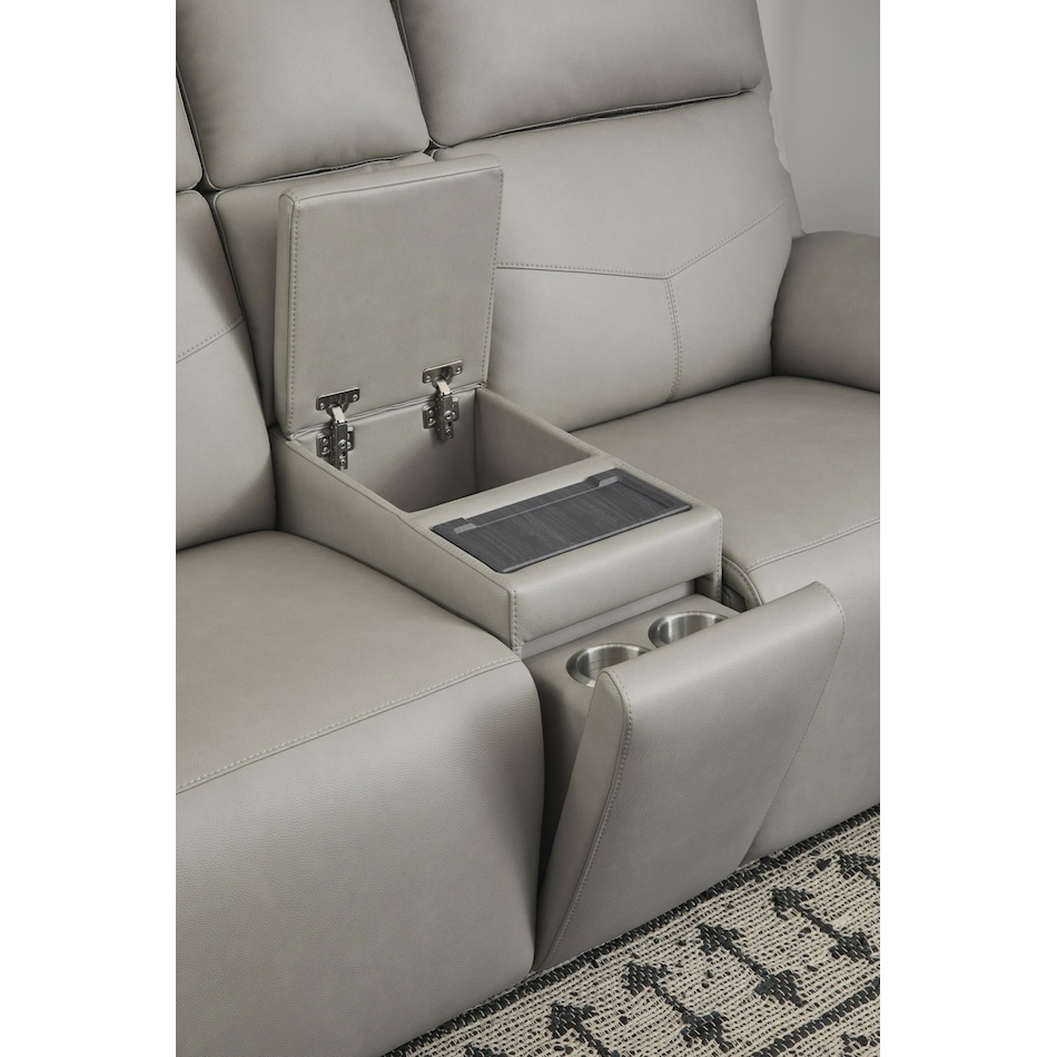 valor grey power leather reclining console loveseat   