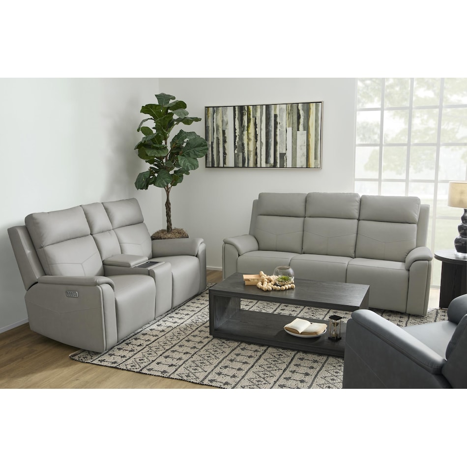 valor grey power leather reclining console loveseat   