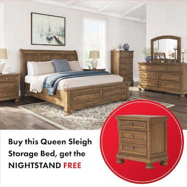 VANDENMORE SLEIGH STORAGE BED WITH FREE NIGHTSTAND!