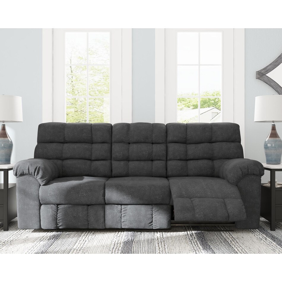 willhurst blue reclining sofa   