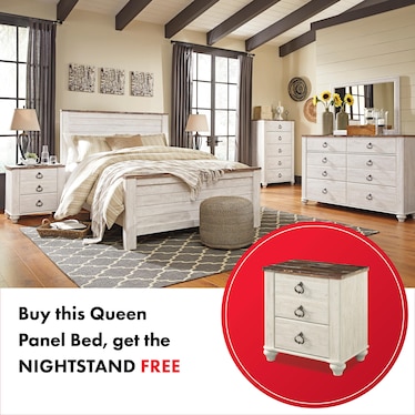 WILLOWTON PANEL BED WITH FREE NIGHSTAND