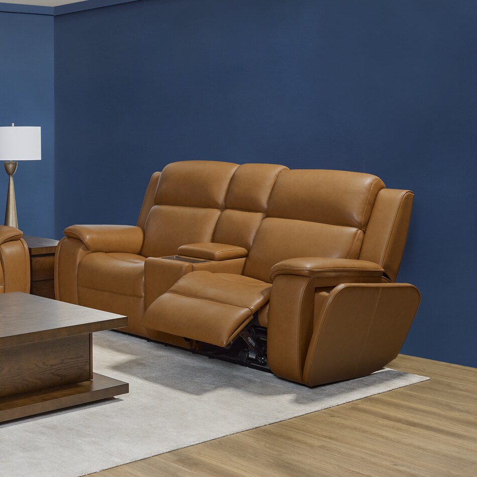 zadie brown power leather reclining console loveseat   