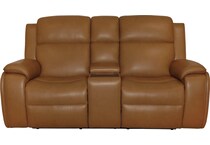 zadie camel power leather reclining console loveseat   