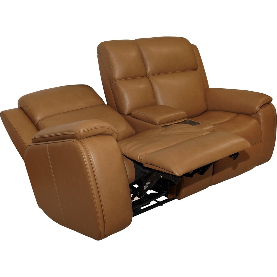 zadie camel power leather reclining console loveseat   