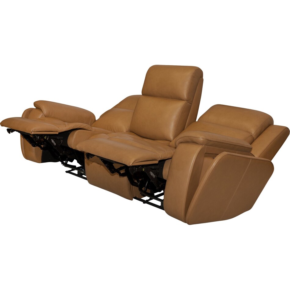 zadie camel power leather reclining sofa   