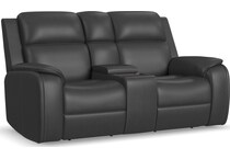 zadie charcoal power leather reclining console loveseat   