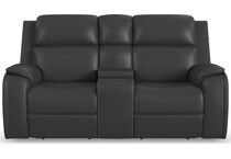 zadie charcoal power leather reclining console loveseat   