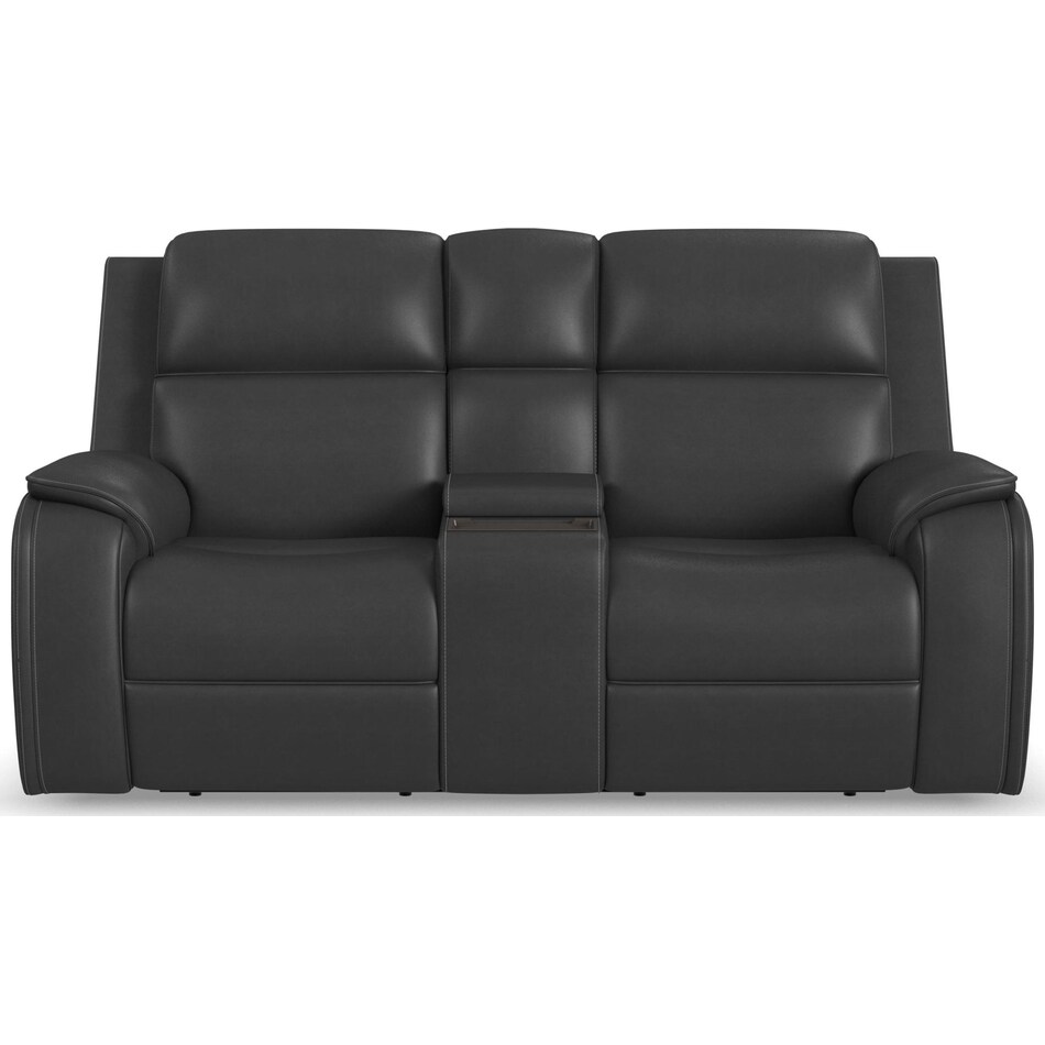 zadie charcoal power leather reclining console loveseat   