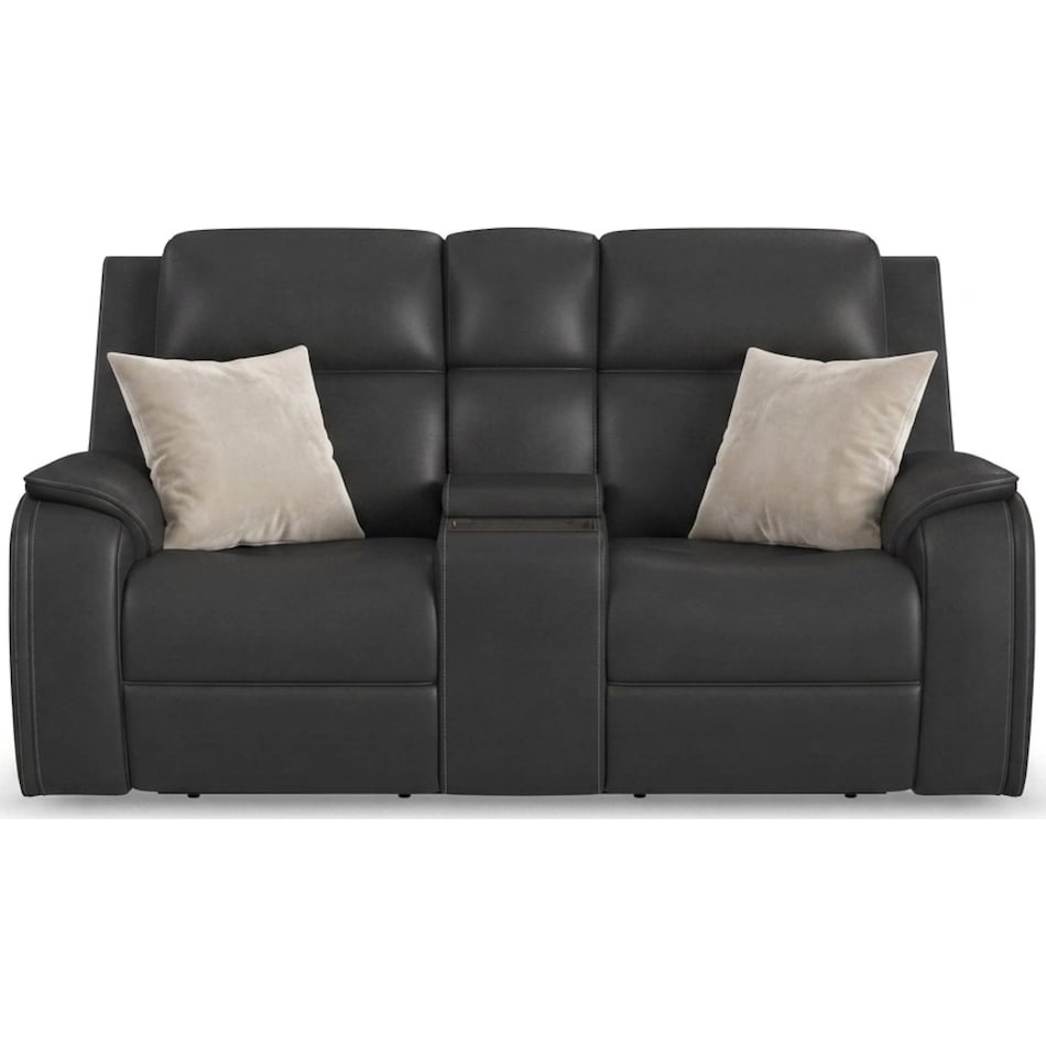 zadie charcoal power leather reclining console loveseat   