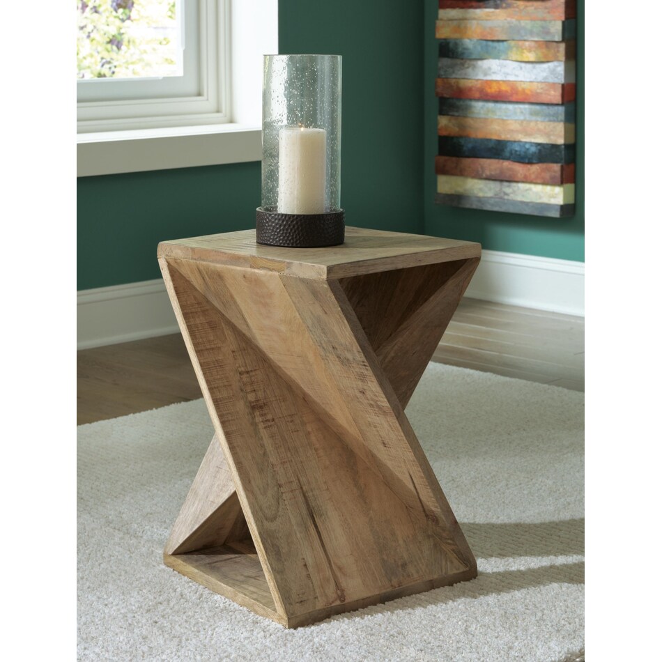 zalemont distressed brown accent table   
